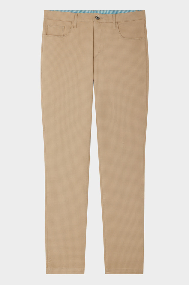 Pantalon casual skinny en coton stretch beige à pois