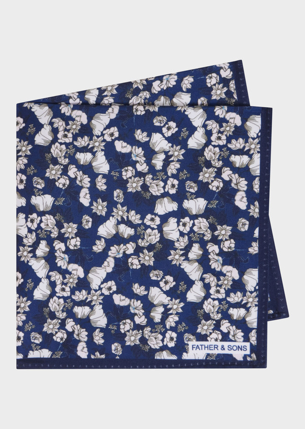 Pochette bleu indigo à motif fleuri blanc - Father and Sons 68165