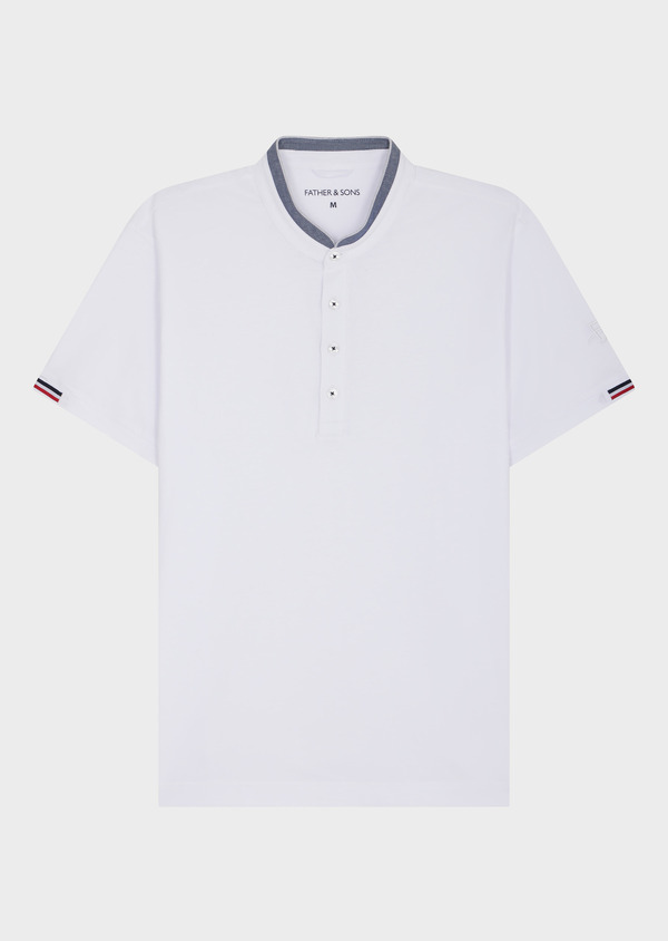 Polo manches courtes Slim en coton uni blanc à col officier - Father and Sons 65230