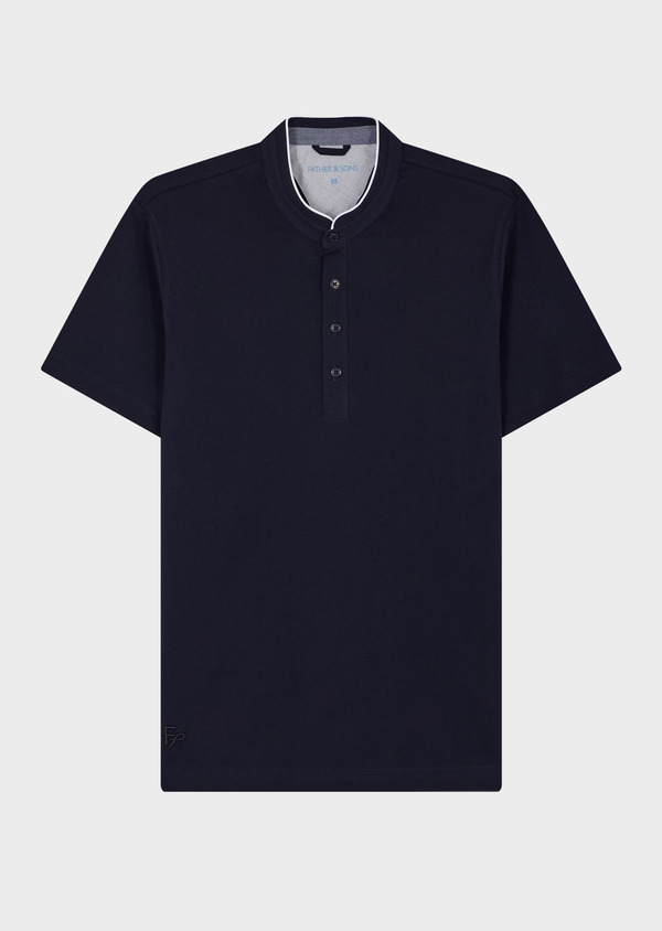 Polo manches courtes Slim en coton uni bleu jeans à col officier - Father and Sons 65235