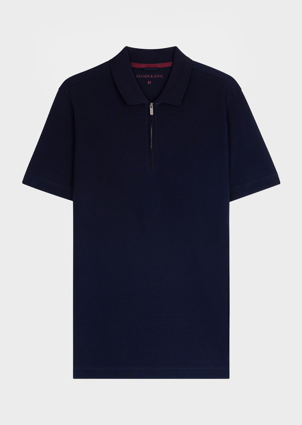 Polo manches courtes Slim en coton uni bleu marine - Father and Sons 65208