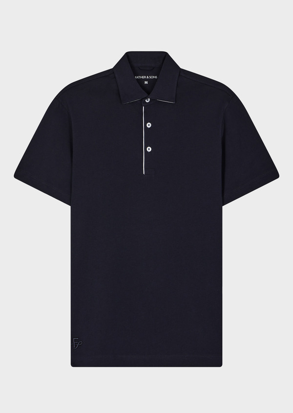 Polo manches courtes Slim en coton uni bleu marine - Father and Sons 65232