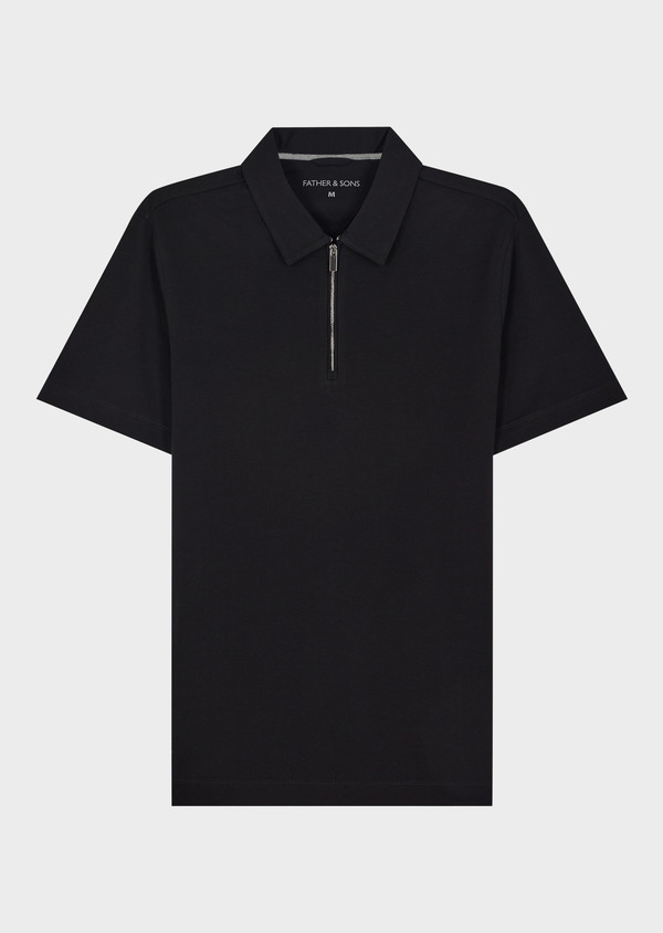 Polo manches courtes Slim en coton uni noir - Father and Sons 65211