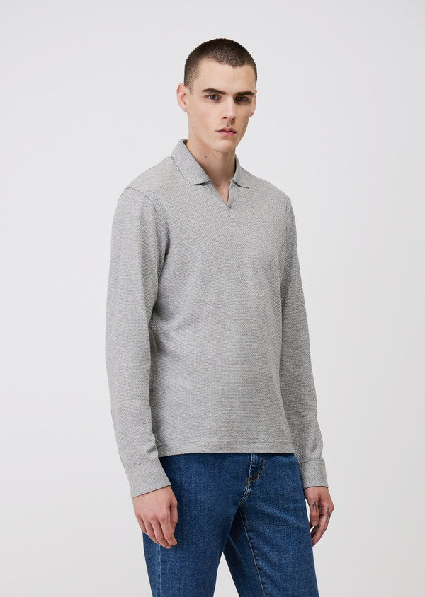 Polo manches longues Slim en coton gris - Father and Sons 69341