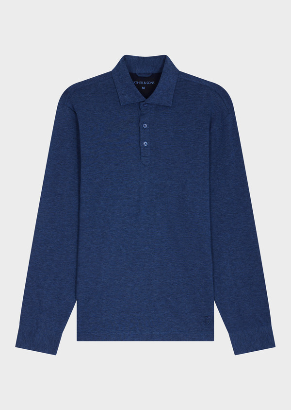 Polo manches longues Slim en coton bleu indigo - Father and Sons 70436