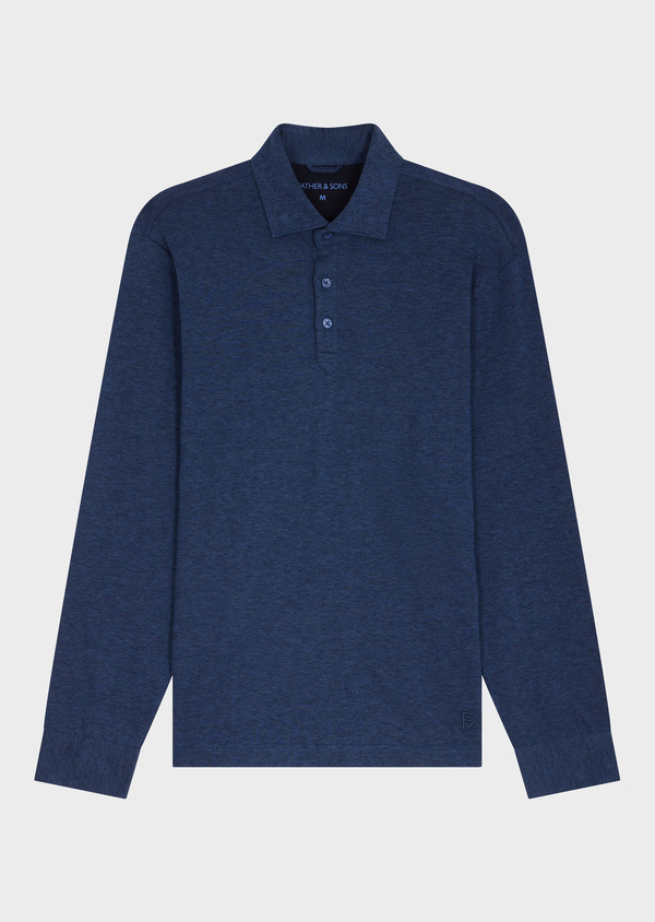 Polo manches longues Slim en coton bleu indigo - Father and Sons 68646