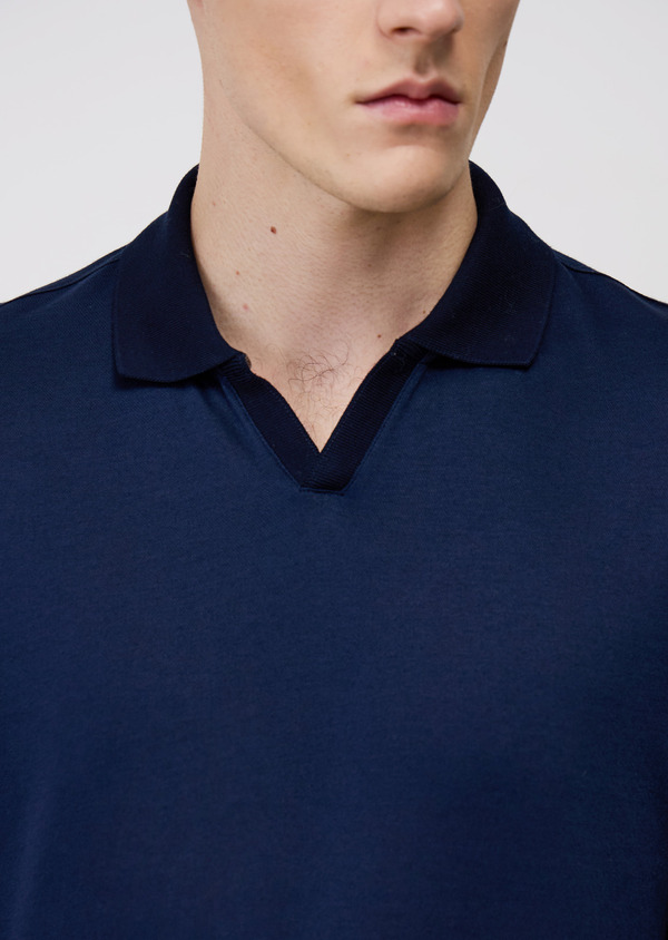 Polo manches longues Slim en coton mélangé bleu indigo - Father and Sons 68655