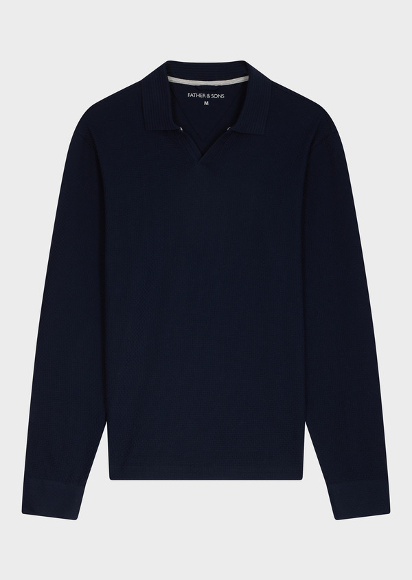 Polo manches longues Slim en coton bleu marine - Father and Sons 68660