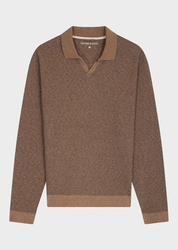 Polo manches longues Slim en coton marron - Father and Sons 71578