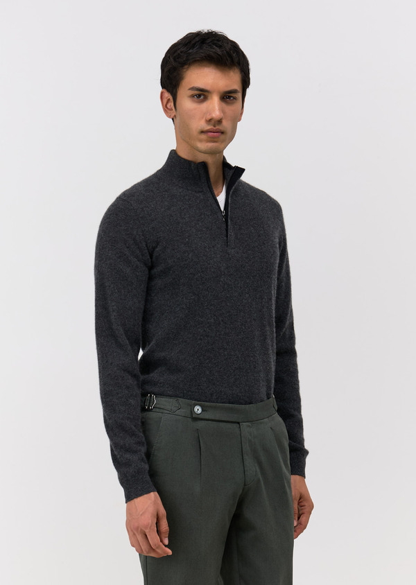 Pull col zippé en cachemire anthracite - Father and Sons 68952