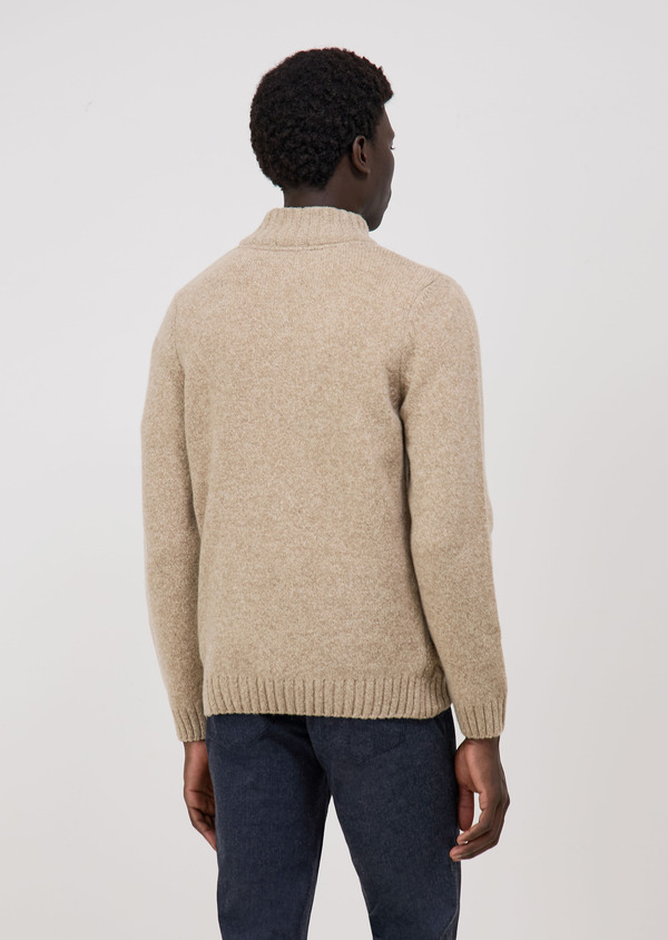 Pull col zippé en laine mélangée beige - Father and Sons 71584