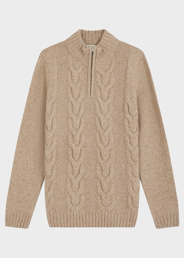 Pull col zippé en laine mélangée beige - Father and Sons 71586