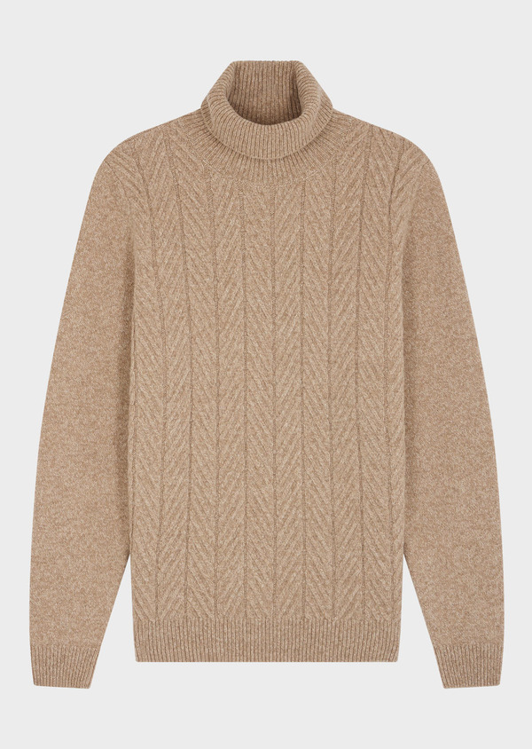 Pull col roulé en laine mélangée beige - Father and Sons 68715