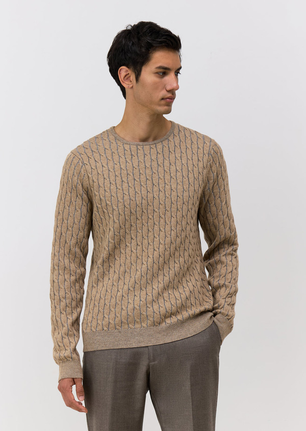 Pull col rond camel et gris - Father and Sons 69371