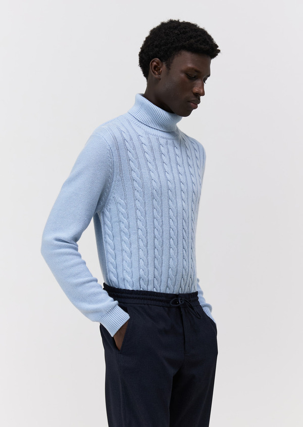 Pull col roulé homme bleu sale