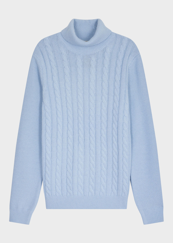 Pull col roule en laine melangee bleu ciel