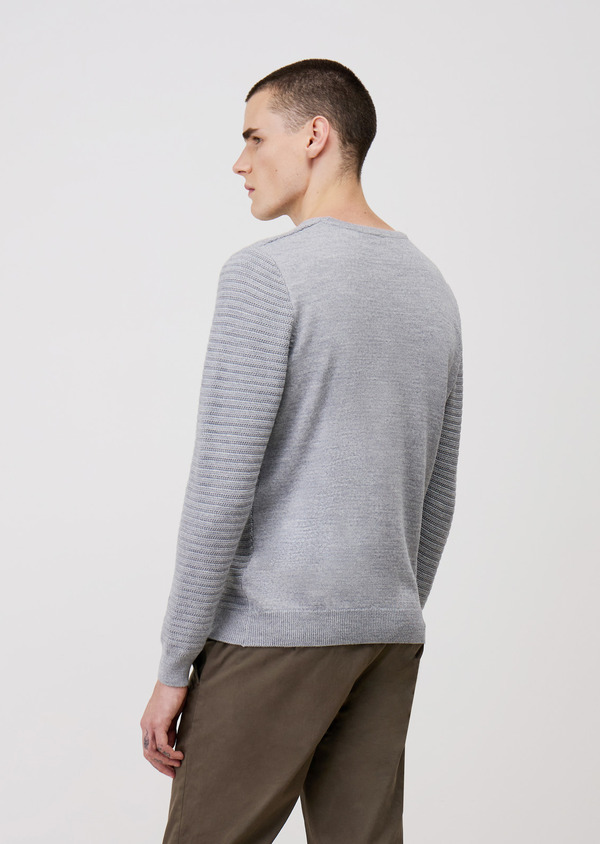 Pull col rond en laine Mérinos mélangée gris clair - Father and Sons 69353