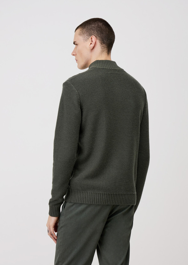 Pull col zippé en laine mélangée olive - Father and Sons 68717