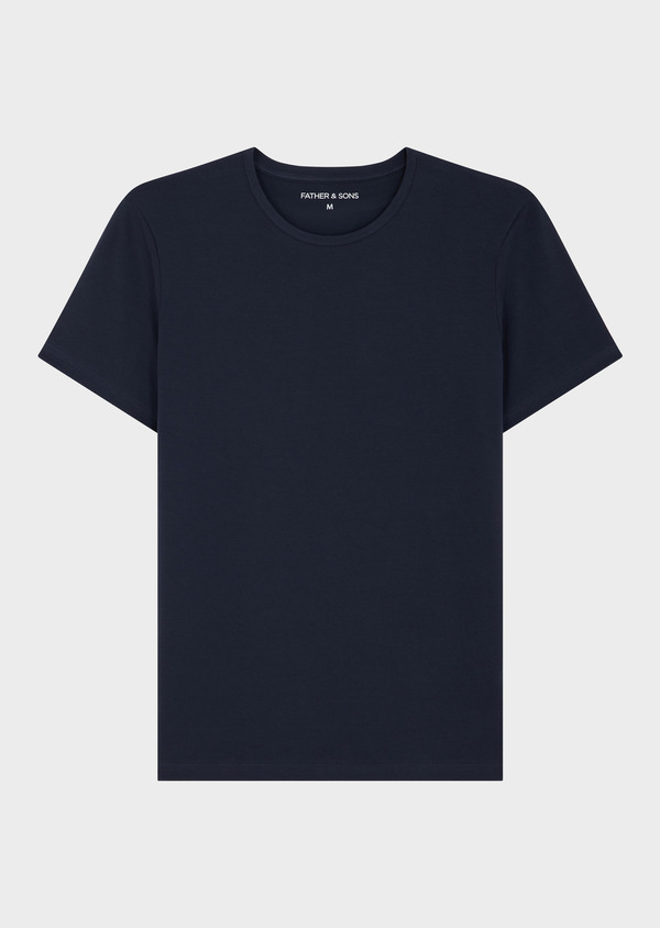 Tee-shirt manches courtes en coton stretch col rond uni bleu marine - Father and Sons 70610